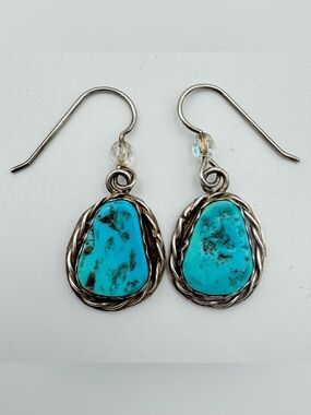 Navajo Turquoise Nugget Dangle Earrings Sterling Silver Native American Jewelry